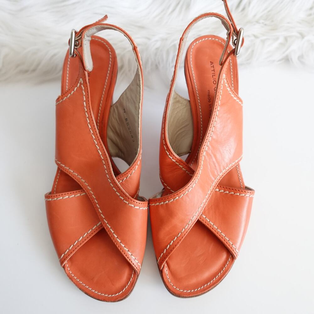 AGL Orange Leather Cross Strap Sandals 39.5 Spring Summer Comfortable Open Toe